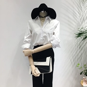 Áo sơ mi trắng nữ Han Fan ve áo dài tay áo túi duy nhất áo hoang dã trang phục chuyên nghiệp cơ thể ăn mặc mùa hè