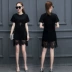 Đầm suông cỡ lớn cộng với đầm nữ phiên bản Hàn Quốc của váy mùa hè mm200 kg chất béo Ren mỏng đã mỏng một gói váy ngắn hông - A-Line Váy A-Line Váy
