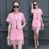 Đầm suông cỡ lớn cộng với đầm nữ phiên bản Hàn Quốc của váy mùa hè mm200 kg chất béo Ren mỏng đã mỏng một gói váy ngắn hông - A-Line Váy A-Line Váy