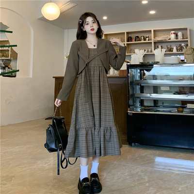 taobao agent Dress, suit, set, plus size, autumn, french style, fitted