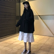 2018 mùa thu đông mới phiên bản Hàn Quốc của phần dài áo len nhỏ ve áo len Hepburn áo khoác len nữ + váy