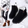 Giày cotton nữ cộng với nhung mùa đông dày mùa thu Giày đế bằng bằng vải bông đông bắc Giày cao gót phủ sương giày boot cổ thấp