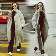 Mùa xuân và mùa thu 2019 ngôi sao Tang Yan mới với cùng một đoạn áo khoác len dài tay rộng rãi trong chiếc áo khoác dài của Han Fan - Trung bình và dài Coat