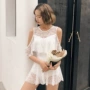 Áo tắm 2019 Hàn Quốc nữ bảo thủ che bụng trắng ren gợi cảm hở lưng là tam giác Xiêm mỏng - Bộ đồ bơi One Piece áo tắm 1 mảnh