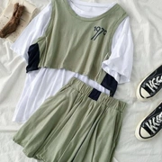 Thời trang thể thao giản dị hakama phù hợp với nữ sinh viên Hàn Quốc phiên bản mới 2019 áo phông hè mới + áo ba lỗ - Trang phục thể thao