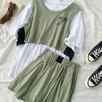 Thời trang thể thao giản dị hakama phù hợp với nữ sinh viên Hàn Quốc phiên bản mới 2019 áo phông hè mới + áo ba lỗ - Trang phục thể thao bộ quần áo the thao thu đông nữ