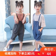 Cô gái bib 2019 hè mới trẻ em lớn quần jeans sling quần trẻ em Quần phiên bản Hàn Quốc của quần cắt - Quần jean