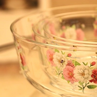 Специальное предложение трехдневное высокое стеклянное стеклянная чаша из пиона цветочной рисовой миски для лапши, овощная миска и миска с лапшой холодная салатная миска