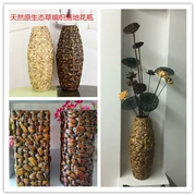 Handmade cỏ đan bình hoa khô cắm hoa cắm hoa giỏ phòng khách sàn lớn bình trang trí châu Âu - Vase / Bồn hoa & Kệ