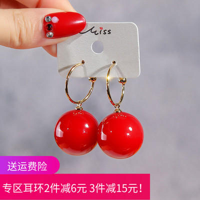 taobao agent Fashionable universal festive red beads, silver needle, earrings, simple and elegant design