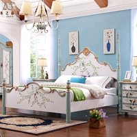 Американская сельская окрашенная в сплошная древесная кровать спальня гардероб зеркальный зеркал зеркало зеркало с большой емкость