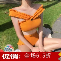 Gió retro eo cao chia áo tắm nữ nhỏ bằng gỗ tươi một bên vai ngực nhỏ bikini - Bikinis đồ tắm biển nữ cao cấp