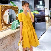 Váy ngắn tay retro một từ váy hè 2019 mới dành cho nữ phiên bản Hàn Quốc của chiếc váy platycodon thiểu số tươi và mỏng - A-Line Váy
