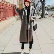 Áo khoác len nữ 2018 phiên bản Hàn Quốc mới của phần dài phổ biến dày lên cho học sinh nữ quần áo lạnh 9 qua đầu gối lớn - Trung bình và dài Coat