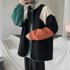 秋季拼色立領夾克男生韓版ins潮流炸街港風寬鬆學生百搭休閒外套
