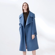 Màu xanh khói khói 90% phù hợp với áo len lớn ve áo hai mặt cashmere nữ mùa đông dài với áo khoác len - Accentuated eo áo