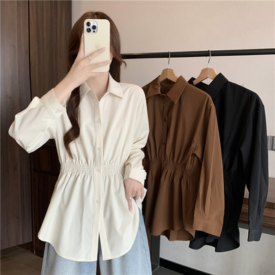 taobao agent Shiffon autumn brace, top, plus size, polo collar, long sleeve, 2023 collection, city style, western style