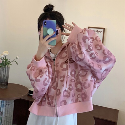 taobao agent Fuchsia cardigan, hoody, autumn sweatshirt, top, plus size, long sleeve