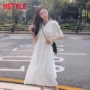 Quần áo Handu 2019 hè mới của phụ nữ Hàn Quốc Đầm cổ chữ V voan sang trọng JQ01498 - Váy eo cao 	mẫu váy eo đẹp	