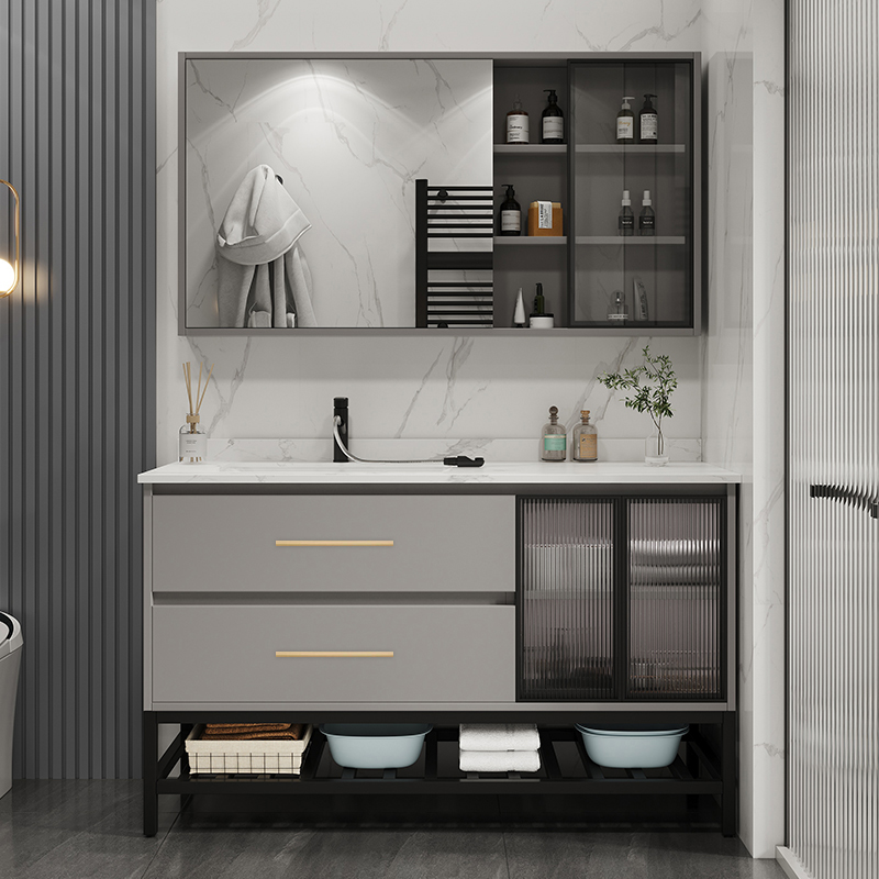 Đèn thông minh sang trọng phiến đá tủ phòng tắm kết hợp phòng tắm chung cư nhỏ chậu rửa chậu rửa tủ gương tối giản hiện đại tủ gương nhựa phòng tắm gương nhà tắm có tủ