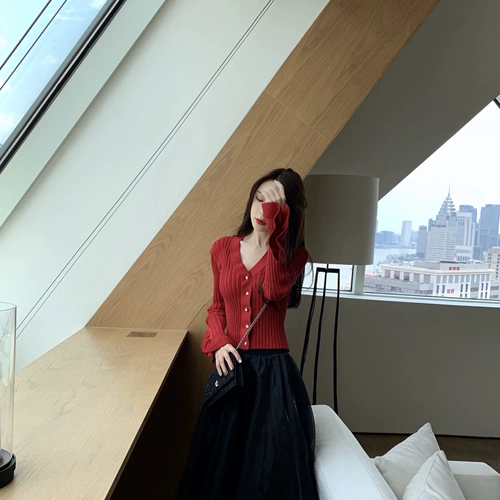 Осенний лонгслив, трикотажный свитер, кардиган, 2019, V-образный вырез, по фигуре