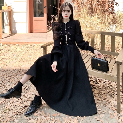 taobao agent Knitted corduroy demi-season retro dress, plus size, french style