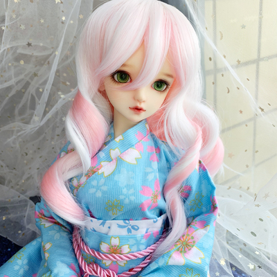 taobao agent [Free shipping] BJD doll wigs 3 points 4 points white powder gradient curly hair magic girl hair