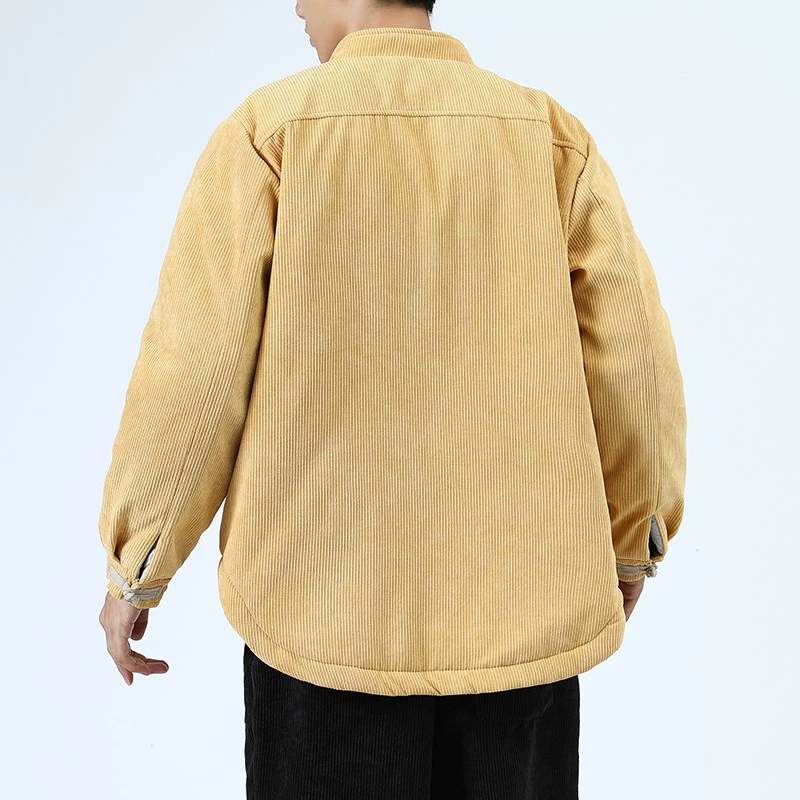 Phong cách Trung Quốc của nam giới phong cách retro áo khoác đệm bông mùa thu và mùa đông Tang áo khoác phù hợp với áo khoác của Trung Quốc Áo khoác đệm bông vải sợi lớn của Trung Quốc Áo khoác bông khóa đĩa cỡ lớn - Bông