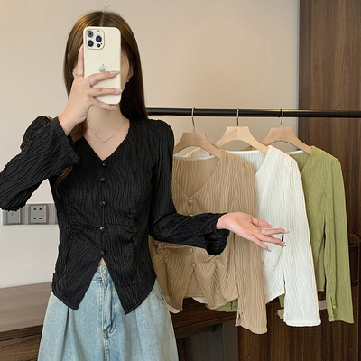 taobao agent Autumn T-shirt, short jacket, plus size, fitted, long sleeve