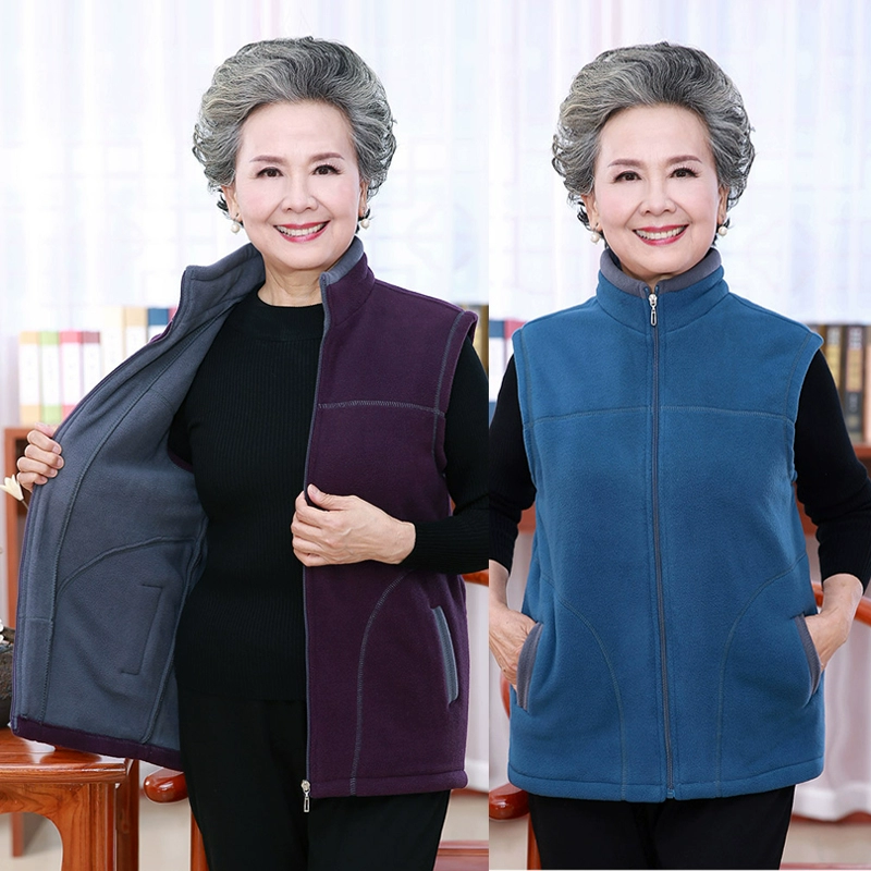 Áo khoác lông cừu cho phụ nữ trung niên và cao tuổi Mẹ mặc mùa thu và mùa đông mặc vest nữ - Phụ nữ cao cấp