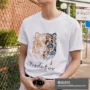 G Men 2019 Mới Animal Tiger Head Thêu Áo thun ngắn tay Cotton trắng Slim Vòng cổ Slim Nửa tay áo thủy triều - Áo phông ngắn áo thun nam có cổ