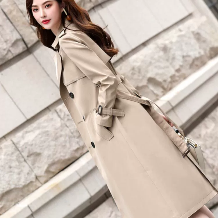 Áo gió nữ dài phần 2020 mùa xuân phong cách mới Phong cách Anh mùa xuân và mùa thu áo khoác phổ biến áo khoác nữ dài đến đầu gối - Trench Coat