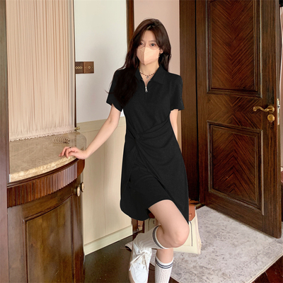 taobao agent Black colored advanced summer dress, plus size, high-quality style, polo collar, fitted