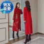 Màu lông phổ biến len dày quốc gia Trung Quốc phần dài trên đầu gối áo len nữ mùa thu và mùa đông 8 thay đổi - Áo khoác dài mẫu áo dạ ngắn đẹp 2021
