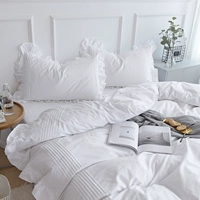 Bộ chăn ga gối cotton bốn mảnh đơn giản của Hàn Quốc Màu đơn giản lá sen 1,5m Giường 1,8m - Bộ đồ giường bốn mảnh bộ chăn ga gối đẹp