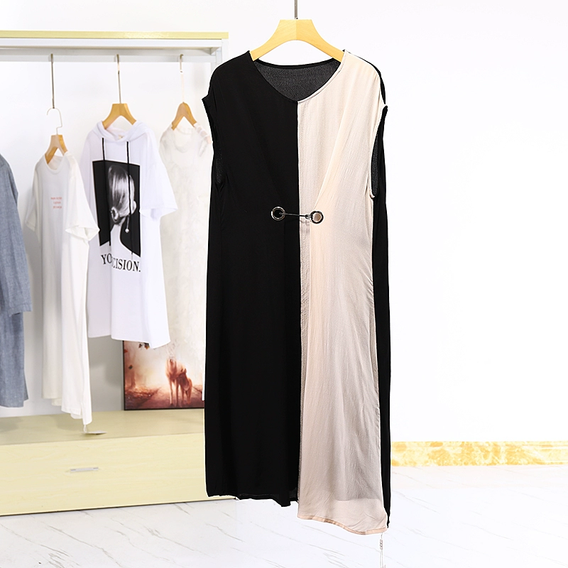 Chị Jiang AD series màu tương phản eo thanh lịch để lộ làn da trắng váy váy dài 2021 mùa xuân và mùa hè mới đến quần áo phụ nữ - Váy dài