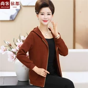 Mẹ trung niên tải mùa xuân và mùa thu áo khoác dài tay cho phụ nữ trung niên áo khoác ngắn áo khoác smock trùm đầu