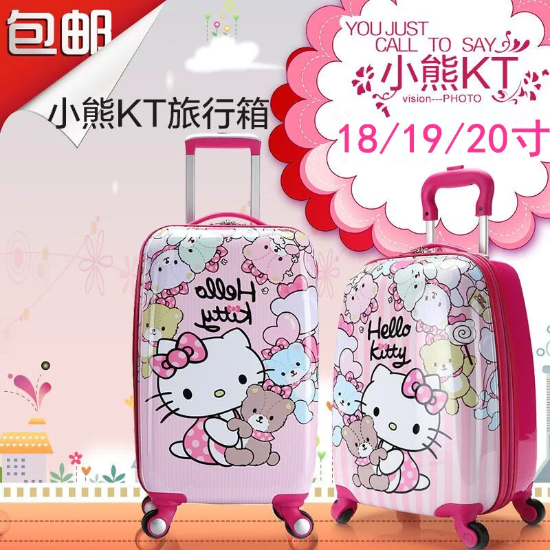 Hello kitty, мультяшный фуксия милый чемодан, 18 дюймов