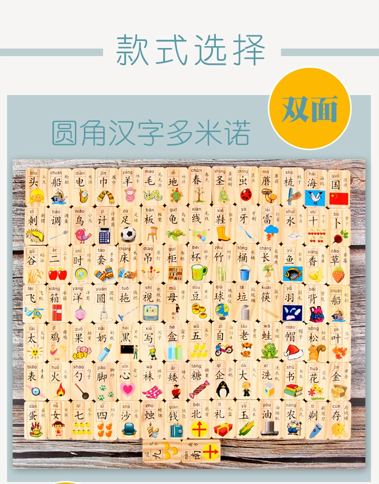 100 miếng gỗ Học tập hai mặt sớm Hoạt động của nhân vật Trung Quốc Khối xây dựng kỹ thuật số của trẻ em Domino - Khối xây dựng