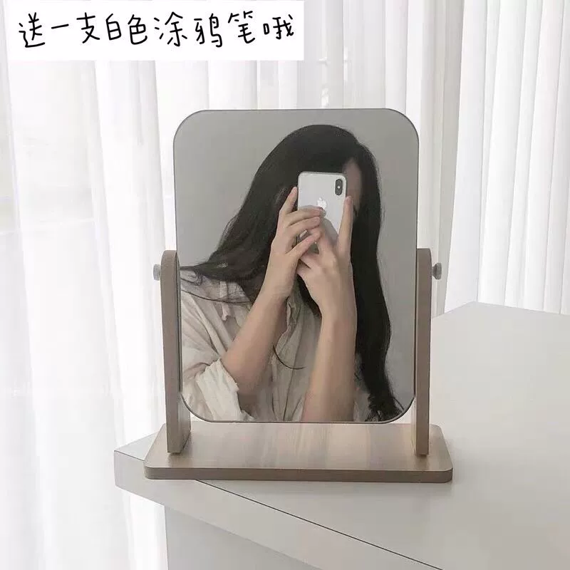 Gương gỗ đơn giản của Nhật Bản và Hàn Quốc có thể xoay và điều chỉnh góc gương để bàn trang điểm gương để bàn sinh viên ký túc xá - Gương