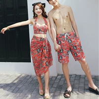 Bộ đồ bơi đôi retro màu đỏ gió quốc gia bikini ba mảnh bằng thép tấm biển đi biển - Vài đồ bơi 	đồ đi biển đôi hà nội