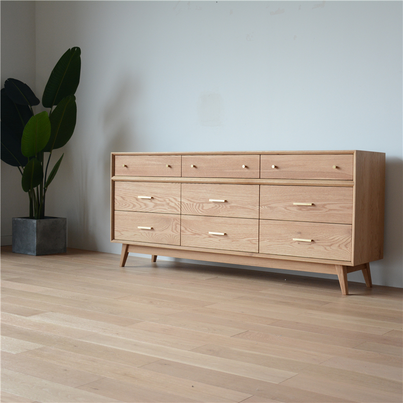 polehome简约现代北美白橡木实木九斗柜餐边柜储物斗柜卧室电视柜