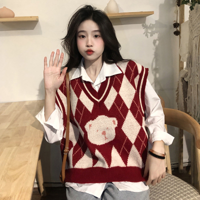 taobao agent Knitted vest, autumn set, retro jacket, plus size, fitted, long sleeve
