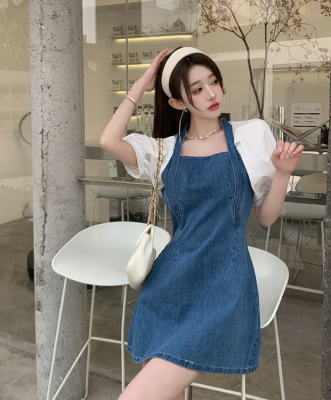 taobao agent Summer denim dress, advanced brace, mini-skirt, plus size, 2023 collection, high-quality style, fitted