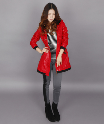 【清仓】秋冬款红娅轩连帽修身加棉韩版pu皮衣棉衣外套女装大码