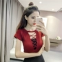 2017 mùa hè mới thời trang Hàn Quốc hoang dã sexy ngực trần mỏng ngắn tay của phụ nữ áo len đáy áo sơ mi nữ áo len dáng dài