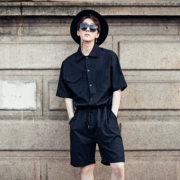 Mùa hè đa túi người đàn ông ngắn tay mảnh phù hợp với dụng cụ Hàn Quốc phiên bản của xu hướng của màu áo đẹp trai một chiếc váy thủy triều