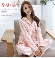 Cotton tháng quần áo mùa xuân và mùa thu quần áo phụ nữ mang thai đồ ngủ mùa thu quần áo phù hợp với sau sinh cho con bú quần áo cho ăn dịch vụ nhà phù hợp với bộ đồ sau sinh cho con bú mùa hè