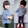 Trẻ em mặc 2018 mùa thu mới chàng trai và cô gái cotton linen sọc áo trẻ em cổ áo lỏng dài tay áo sơ mi quần áo trẻ con