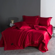 Mùa xuân và mùa hè rửa sạch lụa 4 bốn bộ băng lụa satin cưới giường đỏ quilt cover rắn màu 1.8 m giường sản phẩm